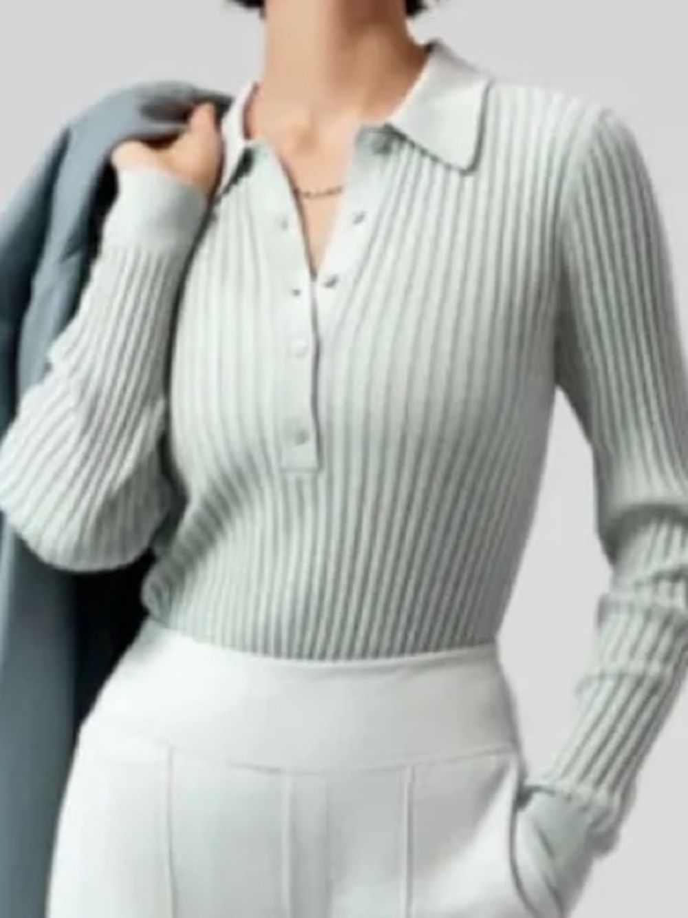 Athleta Women’s Sweet Bay Henley Ribbed Knit Collared Sweater Sage Green Size S
